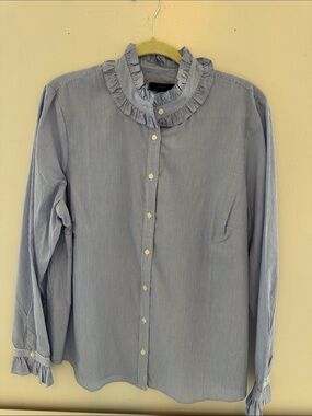 J.Crew Ruffled Collar Light Blue stripe Button-Up Blouse